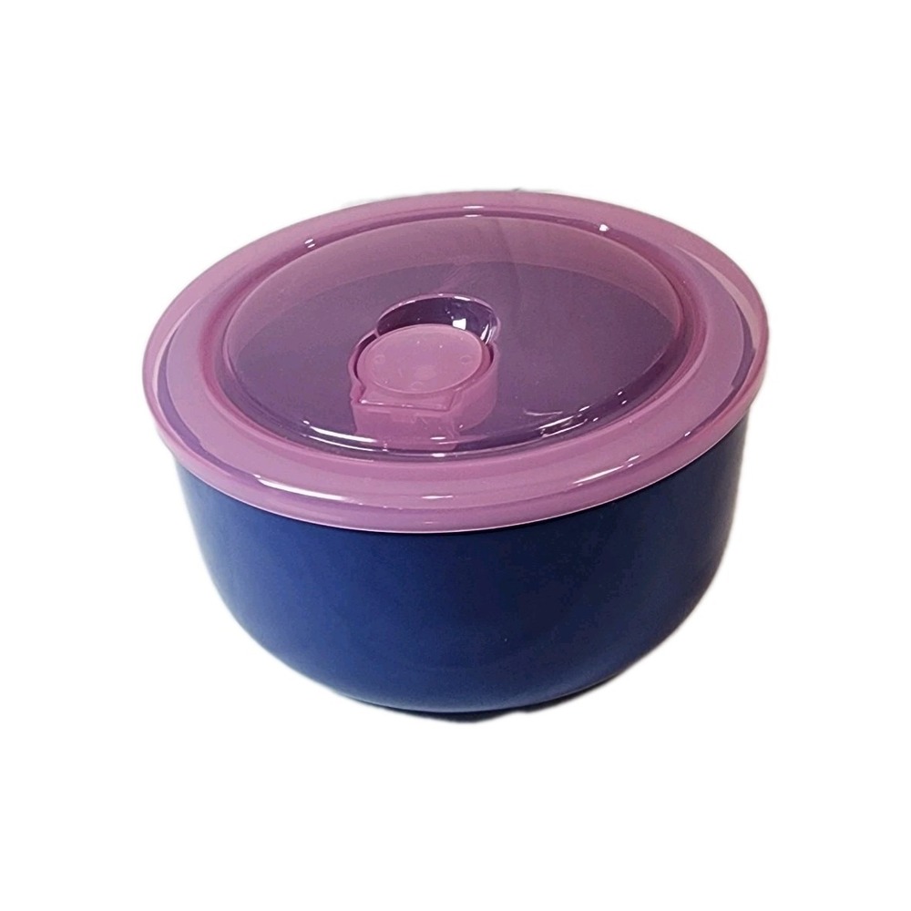 Room Essentials 2pc Food Storage Blue Stoneware Bowl Set 23oz Vented Pink Lid